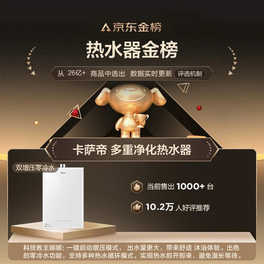 海尔（Haier）16升双增压双循环零冷水燃气热水器天然气WIFI语音智控家用沐浴 【零冷水】JSQ30-16WN5S(12T)U1 16升(天然气) 商品图1