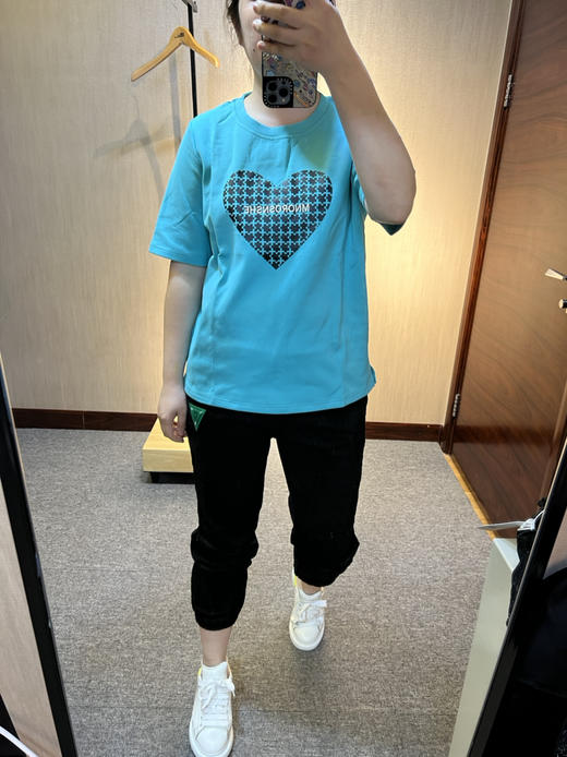 针丝缘春新款印花爱心刺绣字母宽松潮牌运动休闲衫T恤4179 商品图0