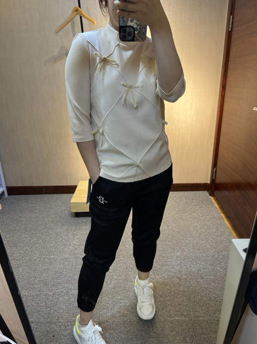 针丝缘春爆款超好看洋气显瘦蝴蝶结气质液态棉超轻上衣3698 商品图2