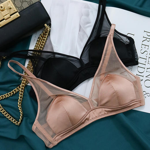 TG-TG02S191 法式光面真丝三角杯文胸 缎面轻奢桑蚕丝无钢圈内衣小胸薄款 商品图0