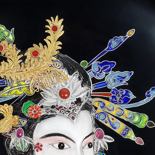 子佩集S999银手工银花丝【银花丝镶宝敦煌仕女】摆件漆器盘大师工坊原创设计2303 商品图4