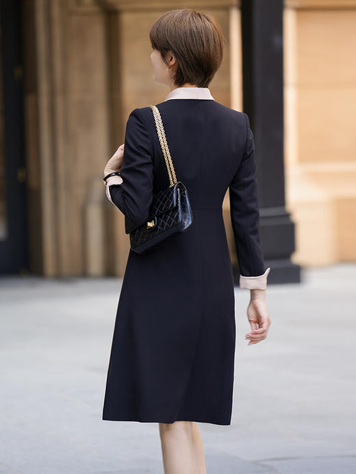 西装连衣裙高级感气质黑色拼接大摆中长裙子 商品图2