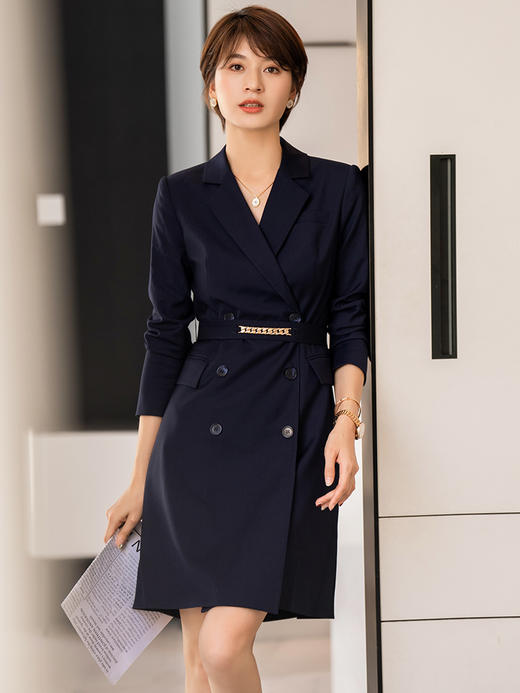 藏青色西装连衣裙双排扣职业装高端通勤工作服 商品图1