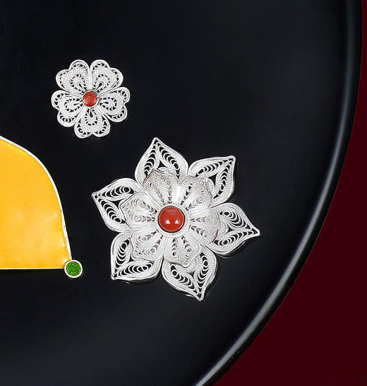 子佩集S999银手工银花丝【银花丝镶宝敦煌仕女】摆件漆器盘大师工坊原创设计2303 商品图2