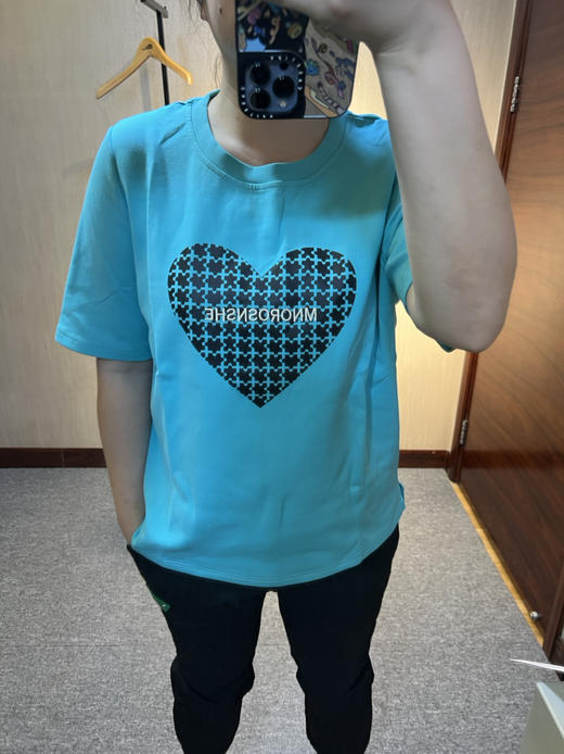 针丝缘春新款印花爱心刺绣字母宽松潮牌运动休闲衫T恤4179 商品图2