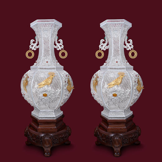 子佩集S999银手工银花丝【德艺流芳花丝瓶】大型摆件一对大师工坊原创设计【DYLFHSHP】2303 商品图0