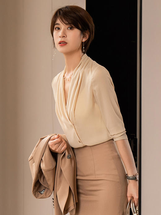 高级感别致衬衫V领设计感小众衬衣通勤职业上衣 商品图2