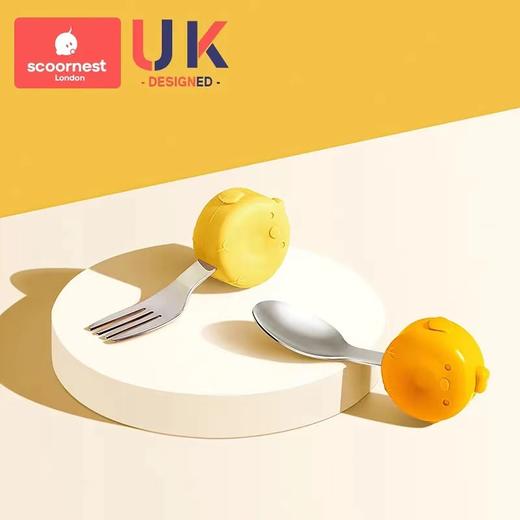 科巢宝宝学吃饭训练勺子婴儿童餐具辅食不锈钢小硅胶短柄叉勺叉子套装 商品图5