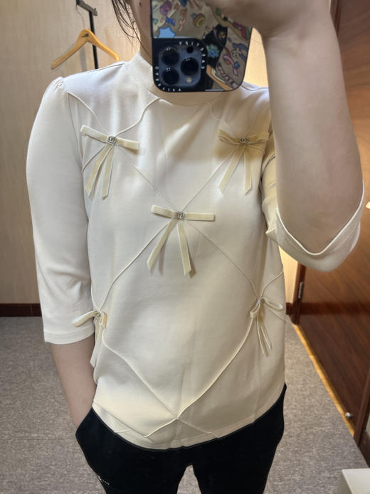 针丝缘春爆款超好看洋气显瘦蝴蝶结气质液态棉超轻上衣3698 商品图3