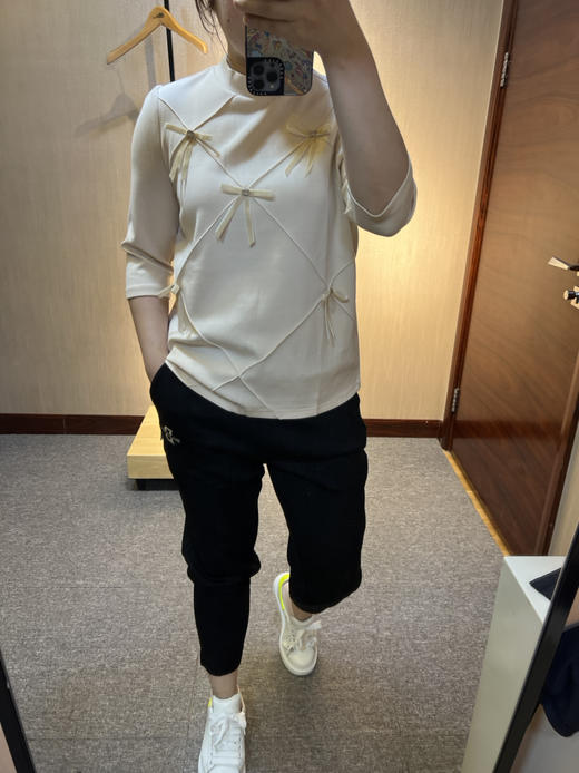 针丝缘春爆款超好看洋气显瘦蝴蝶结气质液态棉超轻上衣3698 商品图4