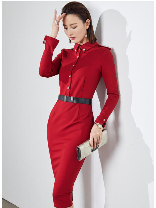 颈袖添香年春秋新款职业通勤OL品牌女装气质修身连衣裙 商品图3