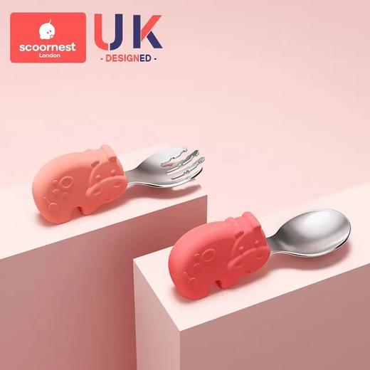 科巢宝宝学吃饭训练勺子婴儿童餐具辅食不锈钢小硅胶短柄叉勺叉子套装 商品图10