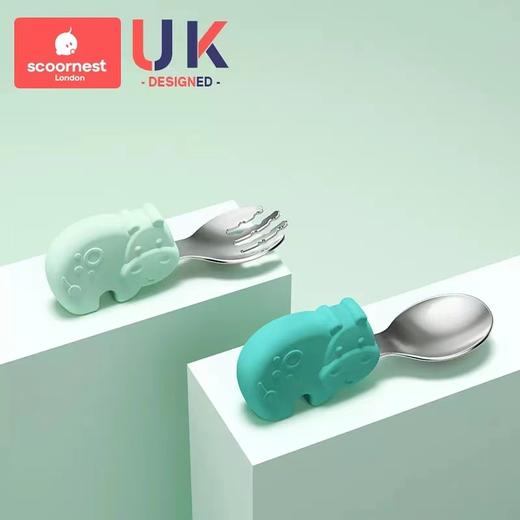 科巢宝宝学吃饭训练勺子婴儿童餐具辅食不锈钢小硅胶短柄叉勺叉子套装 商品图8