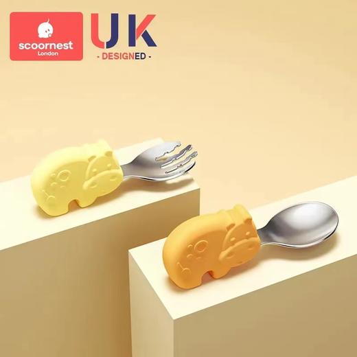 科巢宝宝学吃饭训练勺子婴儿童餐具辅食不锈钢小硅胶短柄叉勺叉子套装 商品图11