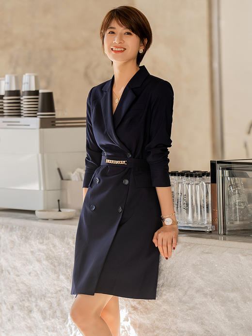 藏青色西装连衣裙双排扣职业装高端通勤工作服 商品图3