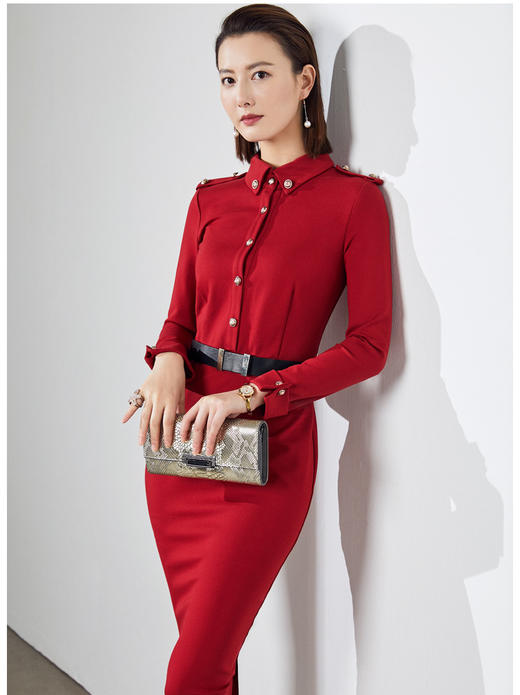 颈袖添香年春秋新款职业通勤OL品牌女装气质修身连衣裙 商品图4