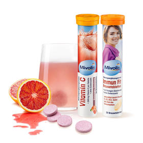 【保税仓】德国DM超市Mivolis维生素C锌硒泡腾片20片 维生素C血橙味