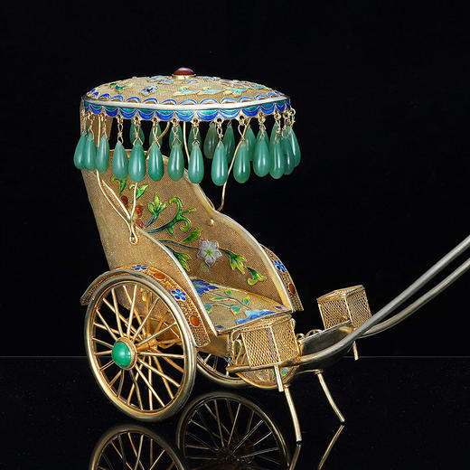 子佩集990银【富贵琳琅花丝小拉车】摆件【YZBBJ001】2303 商品图0