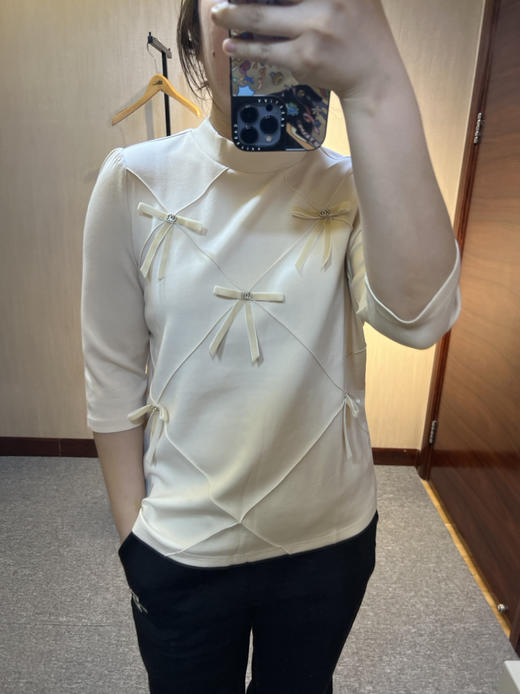 针丝缘春爆款超好看洋气显瘦蝴蝶结气质液态棉超轻上衣3698 商品图1