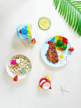 泰国进口儿童陶瓷餐具卡通飞机水杯马克杯饭碗餐盘