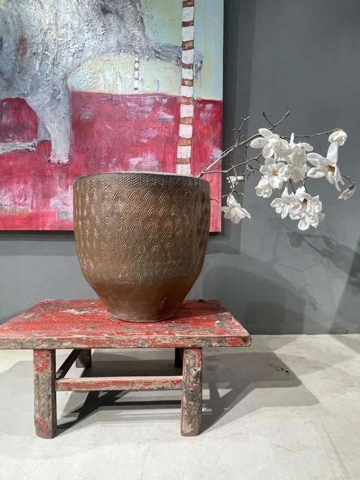 褐釉刻矛头纹罄型大缸，顺丰包邮 商品图5