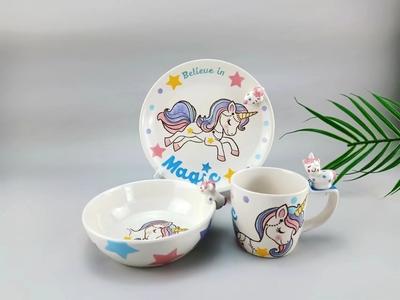泰国进口儿童陶瓷餐具卡通立体独角兽水杯马克杯饭碗盘 商品图1