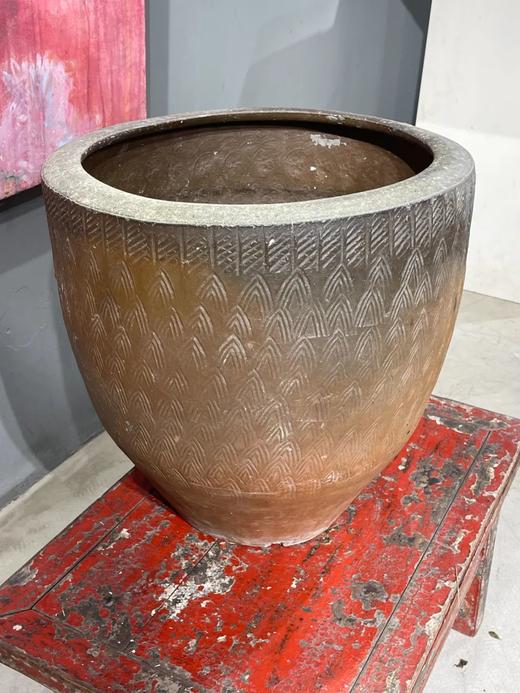 褐釉刻矛头纹罄型大缸，顺丰包邮 商品图14
