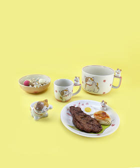 泰国进口儿童陶瓷餐具卡通立体招财猫水杯马克杯饭碗盘小朋友礼物