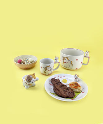 泰国进口儿童陶瓷餐具卡通立体招财猫水杯马克杯饭碗盘小朋友礼物 商品图0