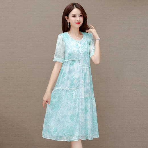 重工刺锈花裙子，夏季新款短袖裙结结中长款宽松休闲裙QYM-XY-23HDA30-Y 商品图1
