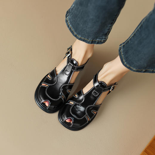 春季新款，里外全皮镂空粗跟凉鞋HCY-3407 商品图8