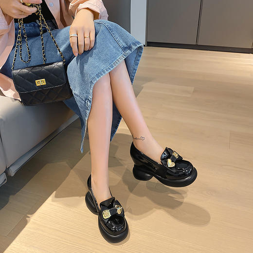 舒适柔软，真皮纯色蝴蝶结超高跟内增高单鞋HX-33-333 商品图4