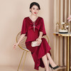 WX-8819醋酸旗袍酒红色婚宴中长款显瘦大码连衣裙夏季 商品缩略图1