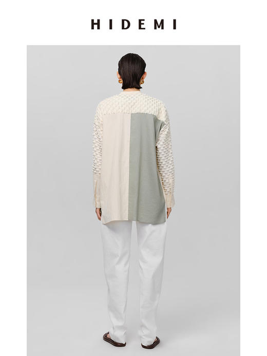 HIDEMI极简异材质拼接设计感廓形圆领衬衫 商品图9