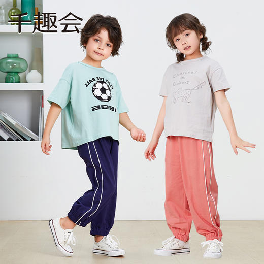 【裤子】千趣会童装夏季男女童时尚夹条运动裤儿童轻薄透气防蚊裤子9000089 商品图3