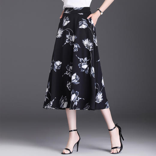 印花半身夏季新款A字裙，时尚气质女装中长裙高腰口袋裙MYX-5822 商品图6