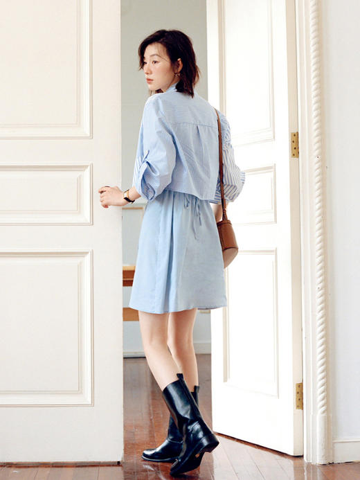 Even Vintage | 绑带收腰 原创设计条纹拼接两件套衬衫连衣裙春夏 商品图3