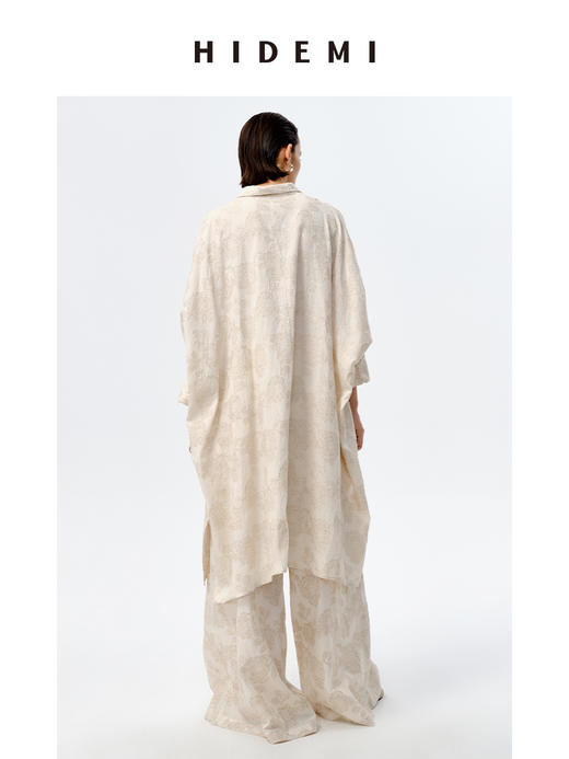 HIDEMI 艺术感色织提花水洗亚麻长款衬衫裙套装 长款衬衫裙/阔腿裤 商品图9