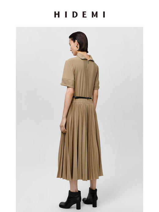 HIDEMI极简设计感廓形袖百褶连衣裙 卡其色/黑色 商品图11