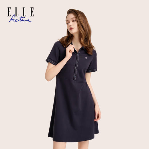 ELLE Active 春夏新品女装时尚休闲通勤小香风翻领短袖连衣裙 商品图1