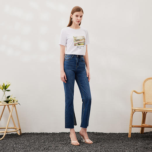 EITIE爱特爱夏季新款时尚百搭打底舒适弹力圆领印花T恤女6902602 商品图3