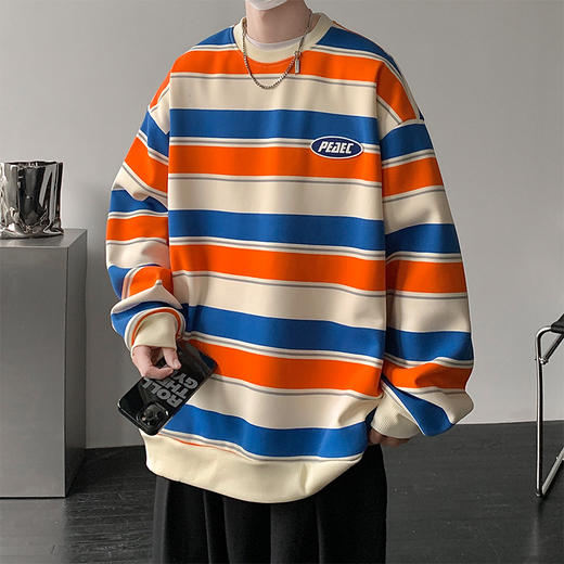 【GZ】无忧购日系条纹圆领潮流情侣长袖T恤打底衫23085-22003（截单后7天发货）25年清仓捡漏 商品图1