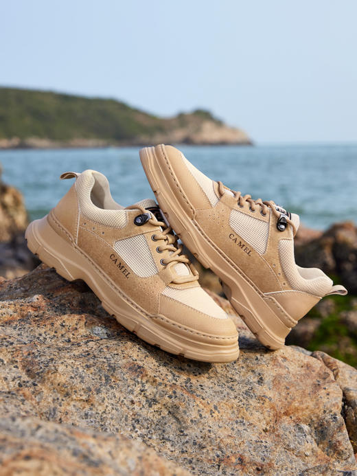 骆驼男鞋2023春厚底增高休闲鞋板鞋男士网面运动鞋透气户外工装鞋 G13S076153 商品图3