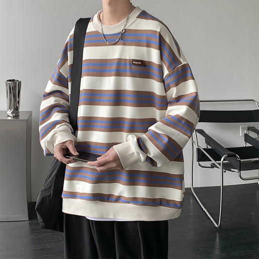 【GZ】无忧购日系条纹圆领潮流情侣长袖T恤打底衫23085-22003（截单后7天发货）25年清仓捡漏 商品图4
