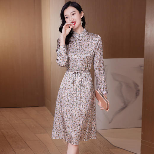 春装新款名媛淑气质小碎花桑蚕丝真丝连衣裙KQN-97508 商品图1