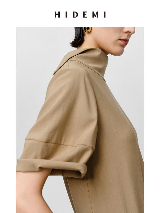 HIDEMI极简设计感廓形袖百褶连衣裙 卡其色/黑色 商品图9