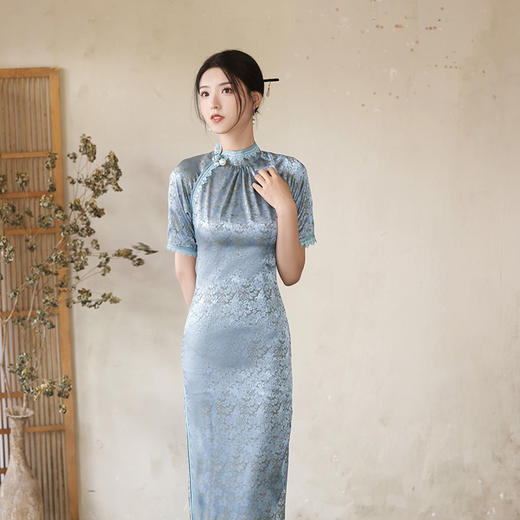 优雅修身，春夏新款旗袍改良旗袍长款复古走秀旗袍XL-23076 商品图2