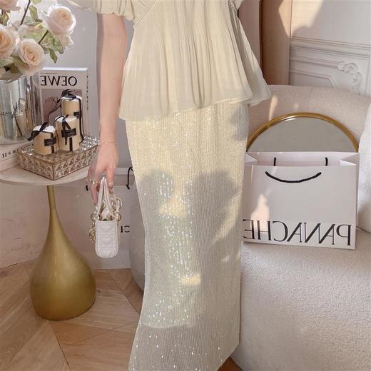 张心子【冰河碎片】法式名媛风亮片半身裙女2023夏季新款中长款裙 U2302103 商品图3