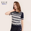 ELLE Active 女装休闲简约风圆领套头拼接短袖百搭针织衫夏季新款 商品缩略图2