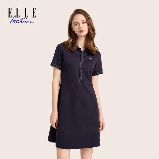 ELLE Active 春夏新品女装时尚休闲通勤小香风翻领短袖连衣裙 商品图2